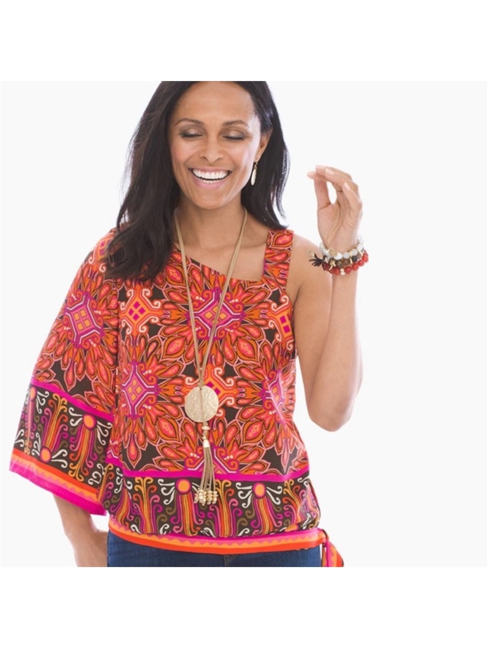 CHICO’S Zanzibar One Shoulder Blouse Chico Size 2 / Large